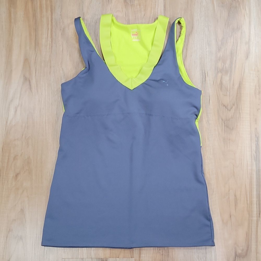 🔺️Puma Gray & Lime Sleeveless Athletic Tanktop w/Bra Large